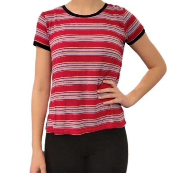 Pink Rose Women's red/blue/grey striped t-shirt size Large - Picture 1 of 9